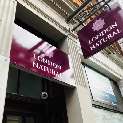 London Natural Signage for London Natural, clinic in Holborn, WC1 between the covent Garden and The city of London,